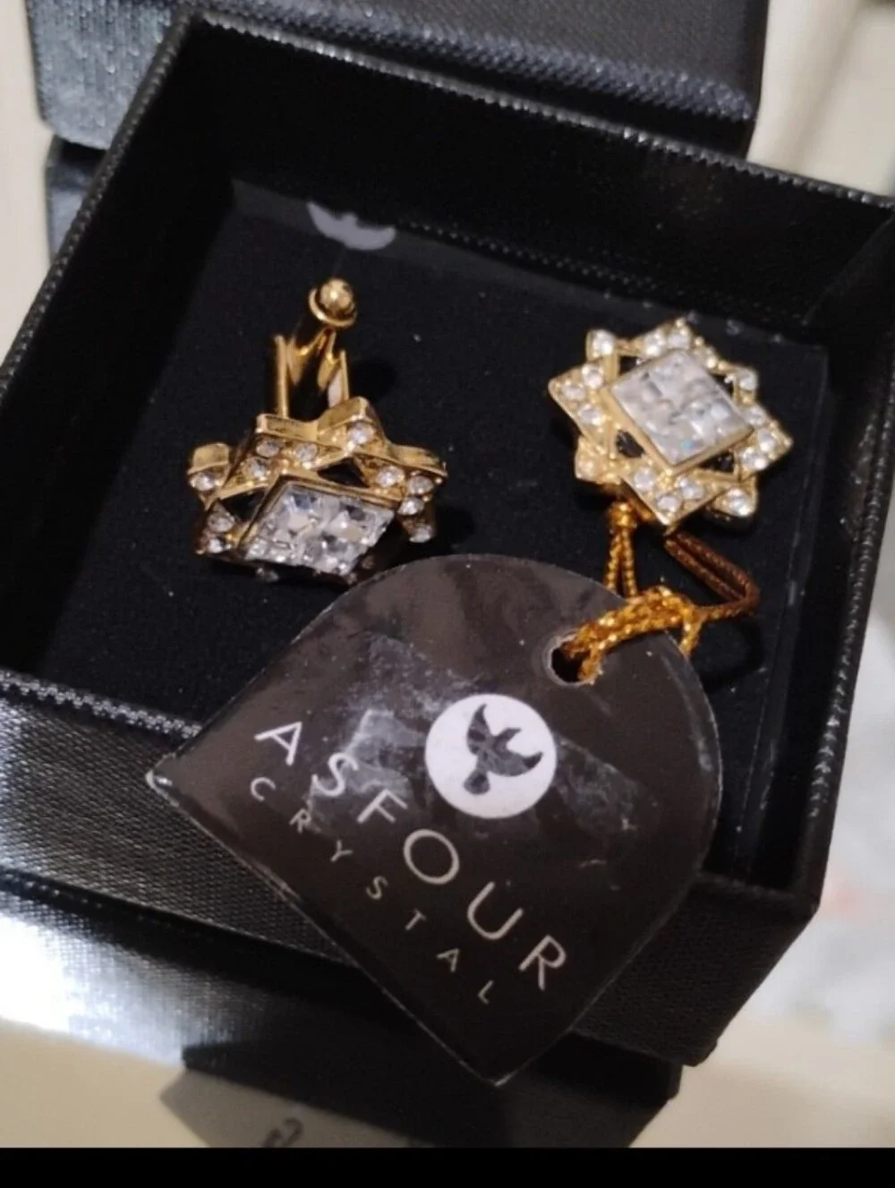 NWT ASFOUR CRYSTAL EGYPT Gold-Tone Square Crystal Cufflinks